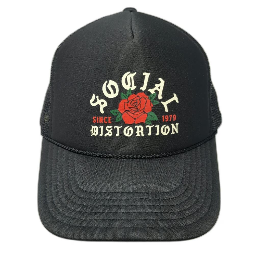 Otto Social Distortion Band Hat Black Trucker Hat One Size Mesh Snapback Rose